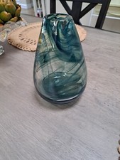 Hand Blown Blue Swirl Heavy 7 in Vase