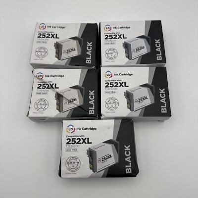 5PK Hi-Yield BLACK Ink For Epson 252XL 252 WorkForce WF3620 WF3640 WF7610 WF7110