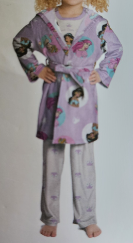 Disney Princess Girl's Hooded Fleece Bathrobe and Pajama Set, Size 10