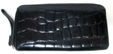 Wera Stockholm Vintage black croc embossed Leather clutch zip around Wallet