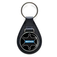 Thin Blue Line Husband Sheriff Badge Black Leather Keychain Silver Keyring