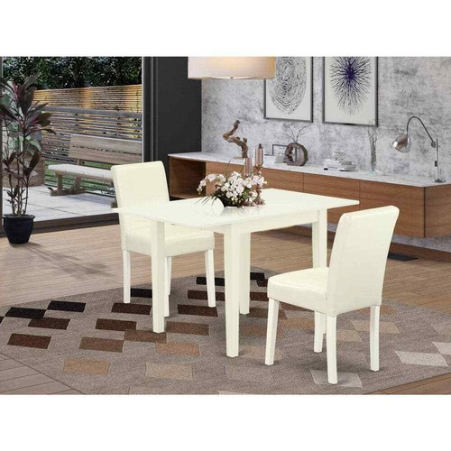 3-Piece Linen White Finish Solid Wood Top Dining Table Set - Picture 4 of 4