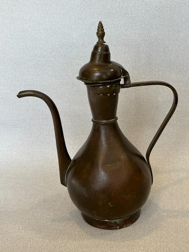 Antique Middle Eastern Copper Coffee Pot, 14" Tall, 10 3/4" Widest w/Handle - Picture 5 of 9