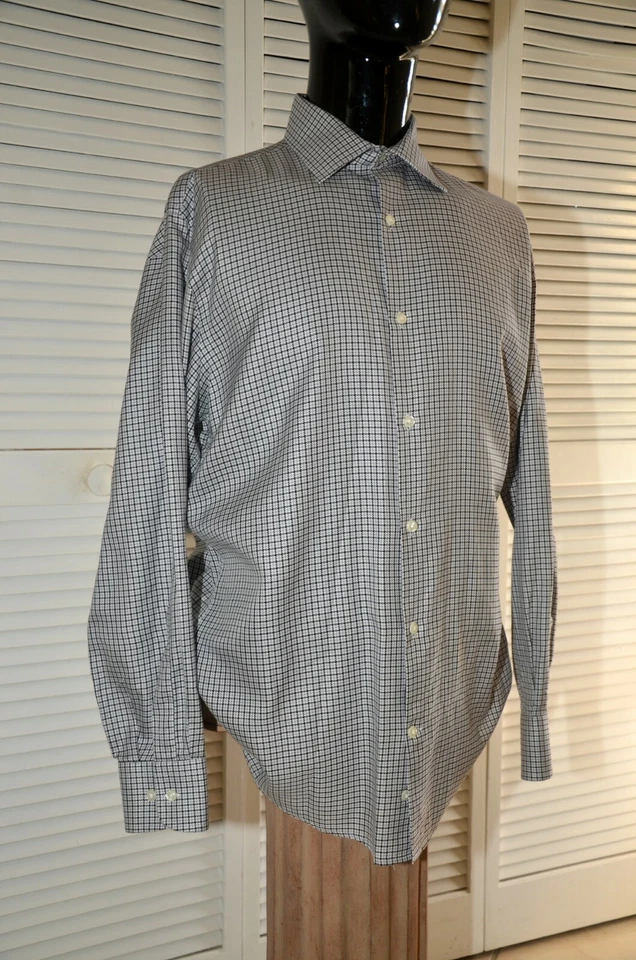 Рубашка Bloomingdales из 100% хлопка черная/серая/белая клетчатый узор 15,5 32/33 - Изображение 3 из 4