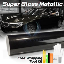 Premium Super Gloss Metallic Black Gold Vinyl Car Wrap Sticker Decal Sheet Film
