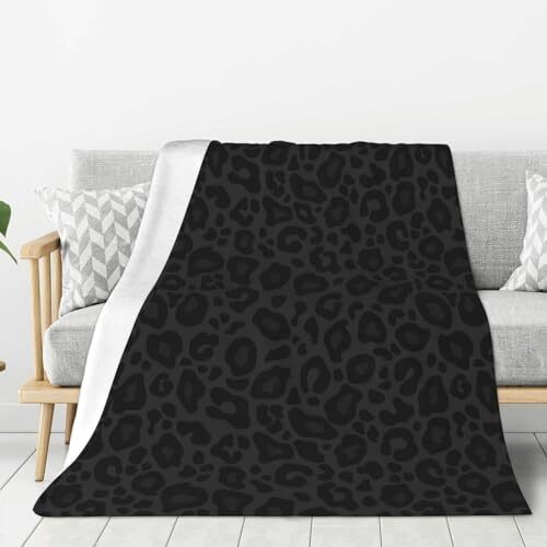 Black Print Throw Blankets All Season Ultra Soft Warm Fleece 80x60 Inch Leopard - Picture 2 of 8