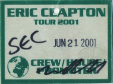 ERIC CLAPTON 2001 Tour Backstage Pass