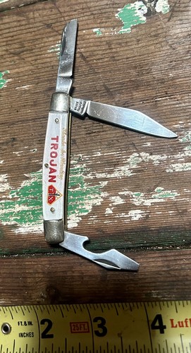 Vintage Trojan Farm Seed Corn Advertising 3 Blade Pocket Knife Japan - Picture 2 of 8