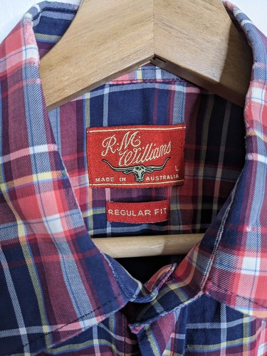 RM Williams Shirt Mens L Large Blue Red Checker Made In Australia Business 90s - Picture 4 of 12