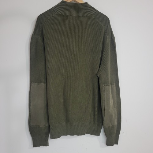 VTG Polo Ralph Lauren Military Mock Neck Henley Green Sweater Padded Elbows XL - Picture 2 of 14