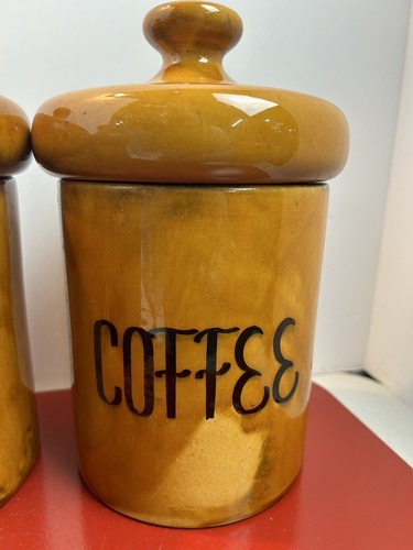 Brown Ceramic Glazed Mushroom Top Kitchen Canister Set of 4 MCM Vintage Sm Chips - Picture 4 of 11