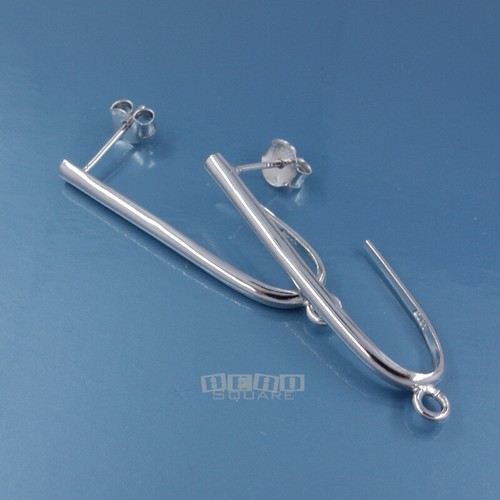 2 aretes largos de plata de ley con poste en J con embragues, lazo abierto 34 mm #33575 - Imagen 3 de 5