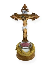 10" Crucifix Standing Cross White Candle Religious Gift Crucifijo Vela Cruz