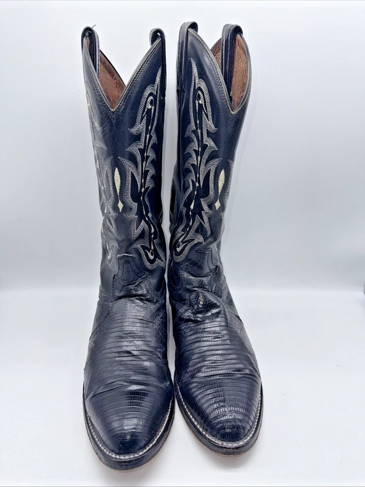 Botas Tony Lama Para Hombres 9.5 D Negras Exóticas Teju Piel de Lagarto Cuero Vaquero Occidental Foto 2 de 4