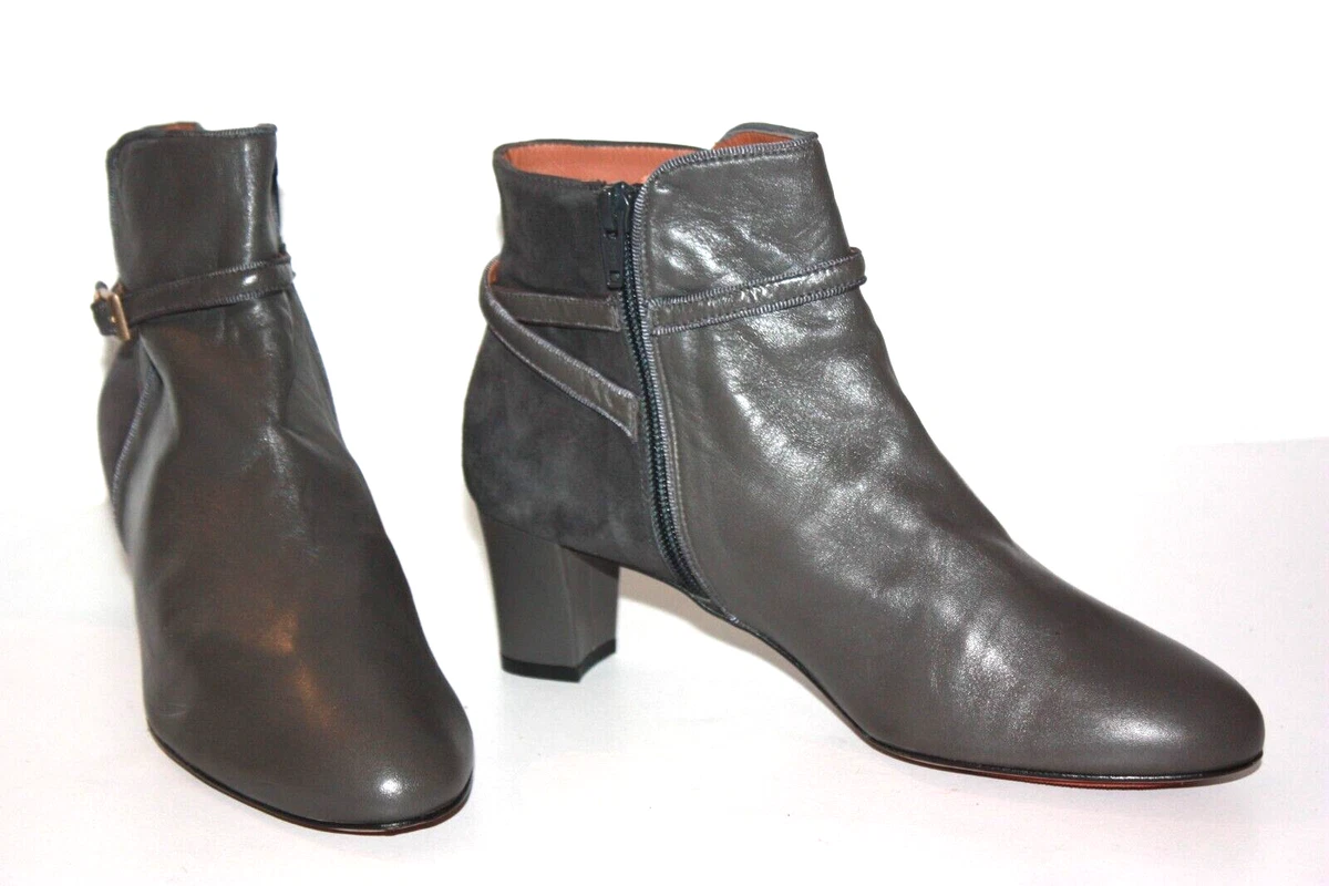 Heyraud Boots Booties all Leather Velvet Grey Lined Leather T 38