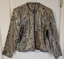 Vintage Gold Lame Gray Silver Metallic Print Jacket Size L New