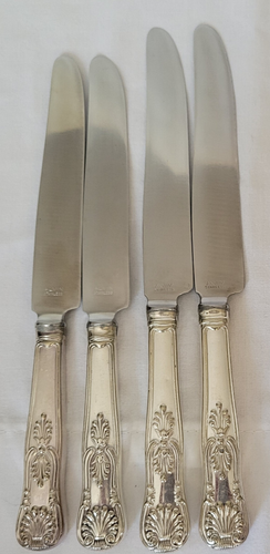 4 Gorham versilbert & rostfrei Tafelmesser KÖNIGE Muster 9 3/8 und 8 3/4 MONO