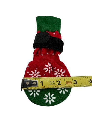 Non-Slip Dog Socks Pet Puppy Shoes Christmas for Dogs Red Green Snowflakes - Picture 3 of 4
