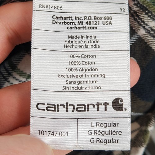 Camisa Carhartt Para Hombre Grande Marrón Negra Franela a Cuadros Manga Larga Botón Delantero - Imagen 7 de 10