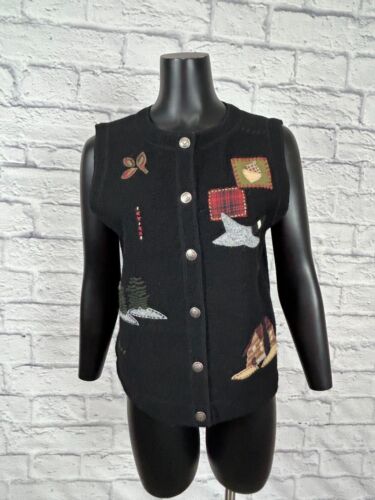 Woolrich Wool Vest Log Cabin Goose Moose Patchwork Winter Vtg 90s Womens Sz M - Picture 1 of 7