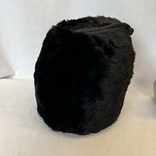 Vintage Black Sleek Fur Hand Warmer Muff Lined Wrist Strap Genuine Fur Excellent