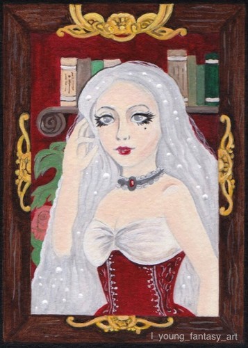 ORIGINAL ACEO ATC GOTHIC PRINCESS FANTASY FAIRY TALE BOOK PAINTING ART BY LYOUNG