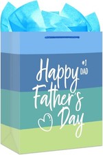 Fathers Day Gift Bag - 11.5" Medium Happy Fathers Day Paper Gifts Bag with Tissu