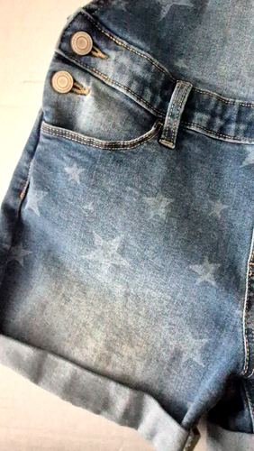 So Brand Faded Cotton Denim Jean Overall Shorts Girl's Size 14 with White Stars - Picture 12 of 16