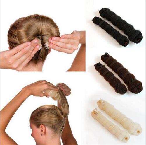 2X Magic Sponge Clip Foam Donut Hair Styling Bun Curler Tool Maker Ring Twist ZT - Imagen 1 de 11