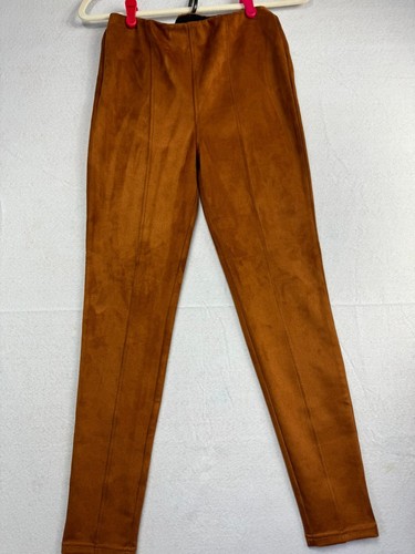 Simply Vera Vera Wang Legging Pants High Rise Pleat Lines Faux Suede Brown S - Picture 4 of 13