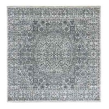 6' x 6' White Mamluk Dynasty Design Undyed Wool Hand Knotted Square Rug R79798