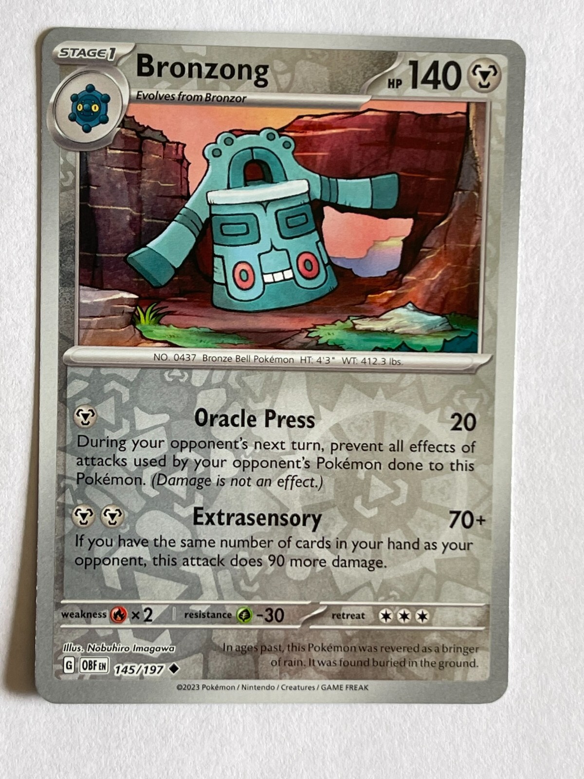 POKEMON BRONZONG #145/197 UNCOMMON REVERSE HOLOFOIL OBSIDIAN FLAMES NM CARD