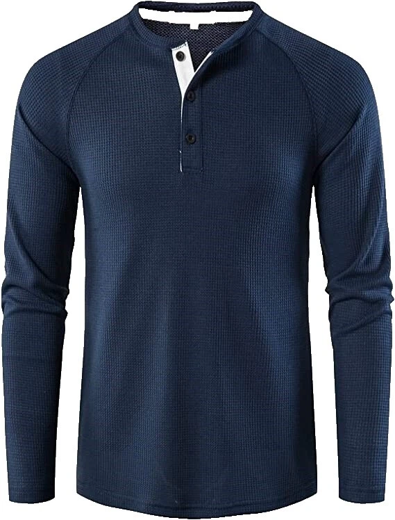 Linen Henley Slim Casual Button-Down Shirts for Men