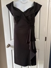 Xscape Size 18W BLACK off the shoulder Waterfall ruffle Formal Dress Fitted