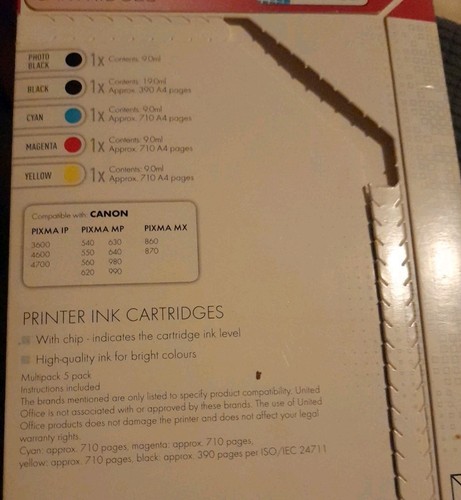 Canon Ink Cartridge Set of 4 C550XL BK, C551XL,BK, CYAN , YELLOW (No Magenta) - Picture 3 of 4