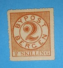 + 1869 Bergen Norway Local Bypost S/A#2A  2 Skilling Mh og Rouletted — photo 1