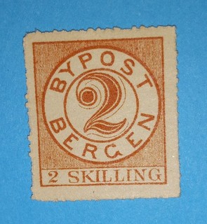 1869 Bergen Norway Local Bypost S/A#2A 2 Skilling Mh og Rouletted