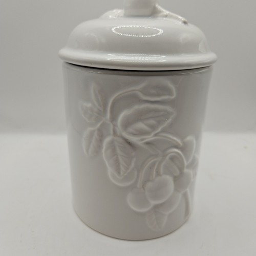6.5" Small Vintage White Cherry Ceramic Storage Canister With Lid - Picture 5 of 22