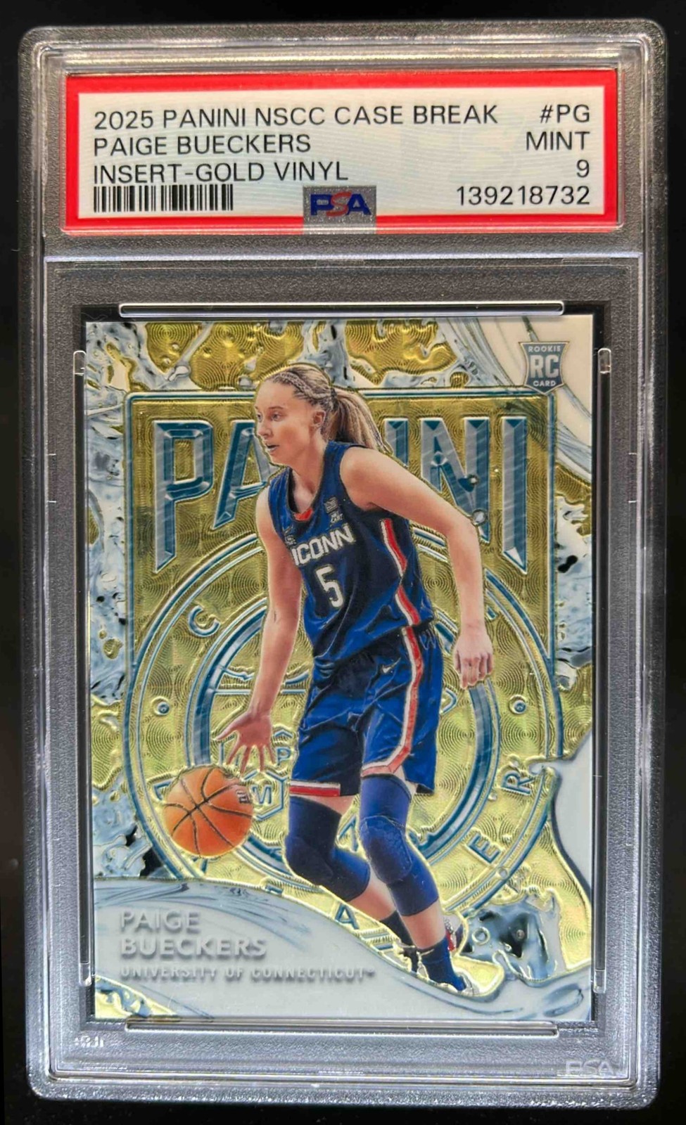2025 Panini NSCC Case Breaker Paige Bueckers Insert RC Gold Vinyl #/10 PSA 9 view 1