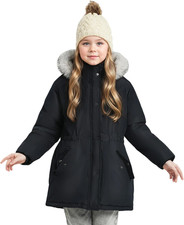 Girls Winter Coat Big Kids Heavyweight Fur Hood Snow Ski Parka Water-Resistant O