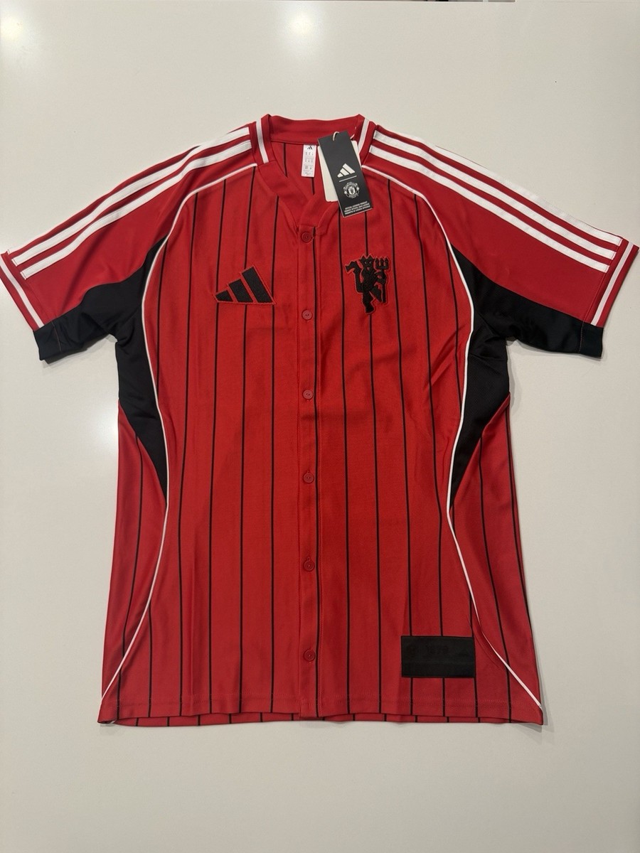 Adidas Manchester United MUFC US Shirt Red Pinstripe Men's Small