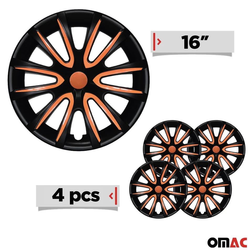 16" Wheel Covers Hubcaps for Hyundai Sonata Black Matt Orange Matte - Image 3 of 4