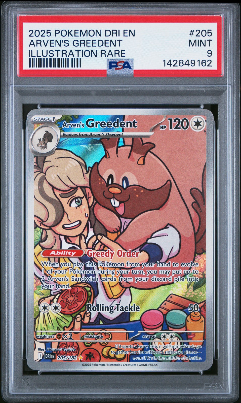 2025 POKEMON DRI EN-DESTINED RIVALS ILLUSTRATION RARE ARVEN'S GREEDENT PSA 9
