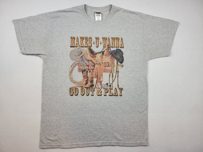 Makes U Wanna Go Out And Play Retro Style Cowboy Saddle Boots Hat Shirt Mens XL