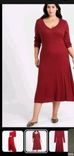 BANANA REPUBLIC Midi Dress L Ribbed-Knit Mulled Cranberry Red $99