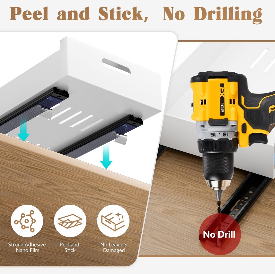 HBL' 1 Pack | 16.9" Deep Pull Out Cabinet Drawer Organizer Adhesive 12 Quot 591526