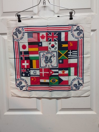 Pañuelo de colección Go For the Gold 1984 Juegos Olímpicos de Los Ángeles Multi Bandera Bandana Colorfu - Imagen 1 de 7