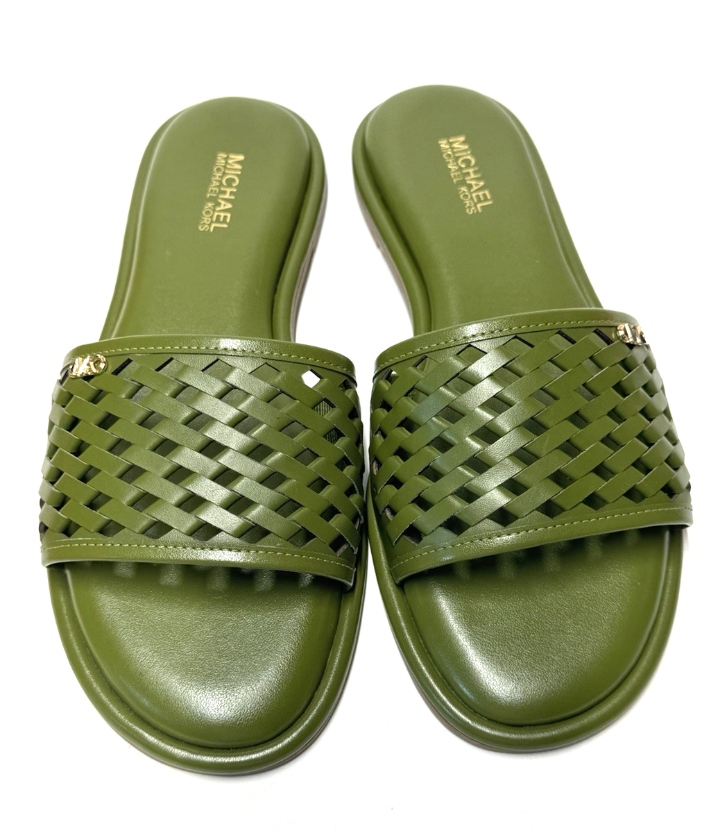 Michael Kors Saylor Slides Womens M Leather Olive Green