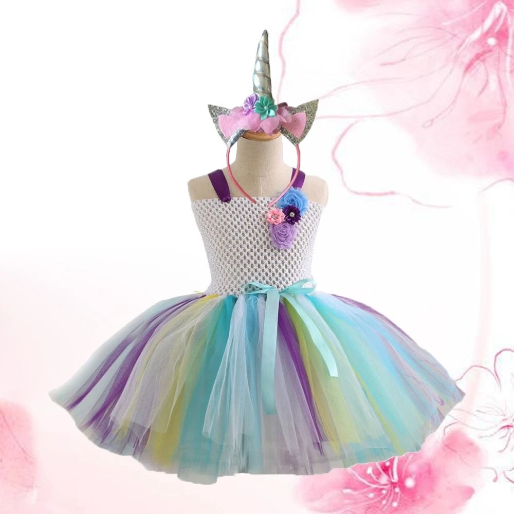 VETEMENTS Abito tutù unicorno colorato costume arcobaleno vestito gonna abbigliamento festa con