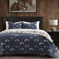 Saratoga Western Country Farmhouse Reversible Full/Queen 3 Pc Quilt Bed Set
